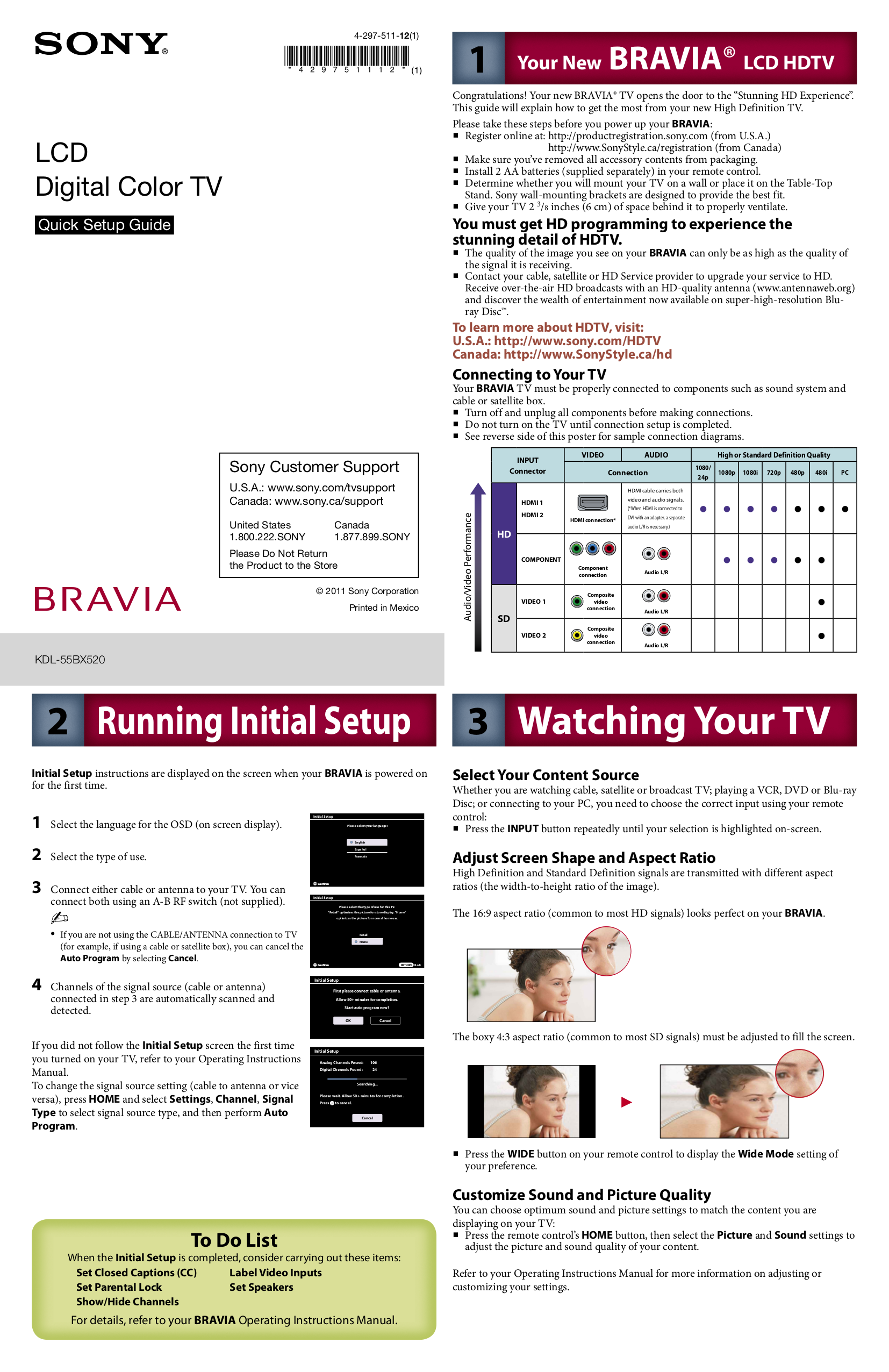 Download free pdf for Sony BRAVIA KDL-55BX520 LCD TV manual